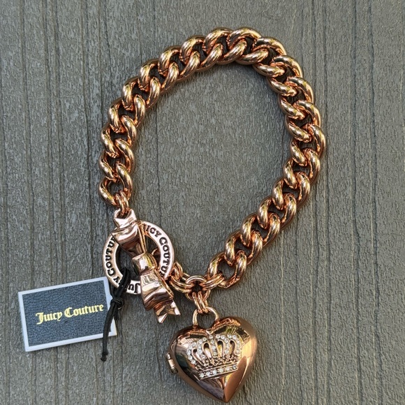 Juicy Couture Jewelry - Juicy Couture Rose Gold Chain-Link Bracelet with Heart Charm